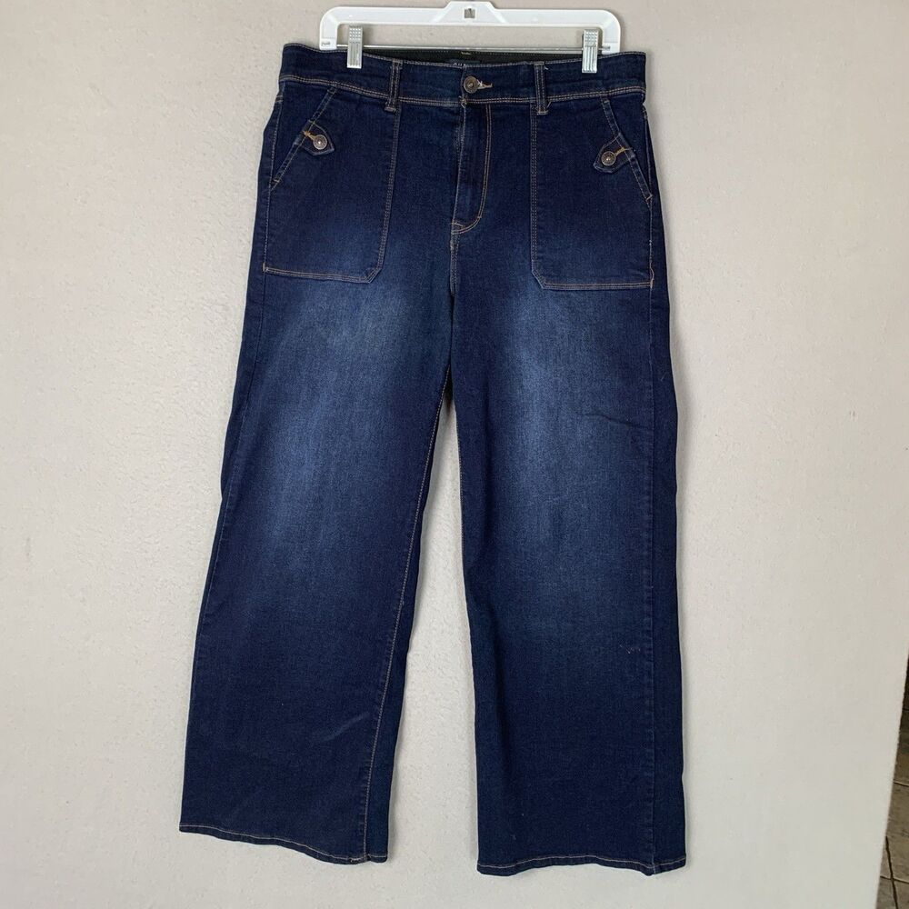 Curve Appeal Jeans Women Size 12 Blue Wide Leg High Rise Comfort Waist Sailor - Picture 2 of 9
